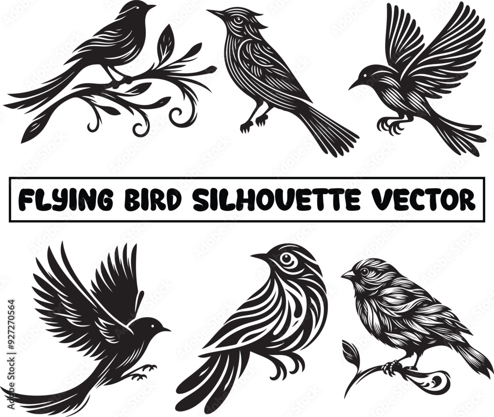 Obraz premium Flying bird silhouette, Bird silhouette vector, Bird flying vector, Bird silhouette clip art