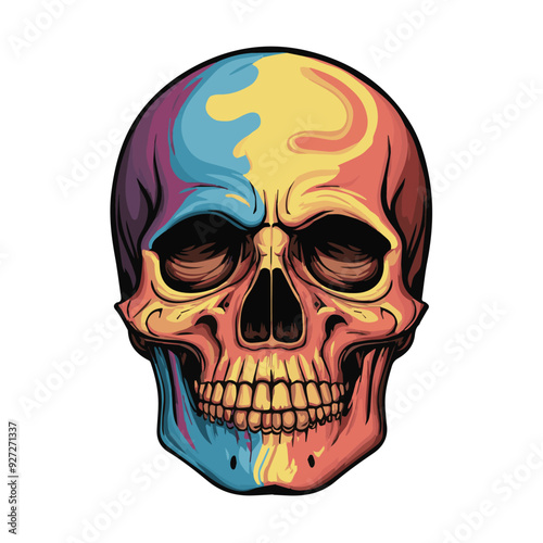 Printable colorful art of a human skull