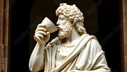 Sculpture of a Bacchus drinking from a goblet at Hardwick Hall, Derbyshire, England isolated with white highlights, png photo