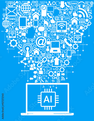 AI in social media engagement. Artificial intelligence. Page design with icons of people social media and AI.