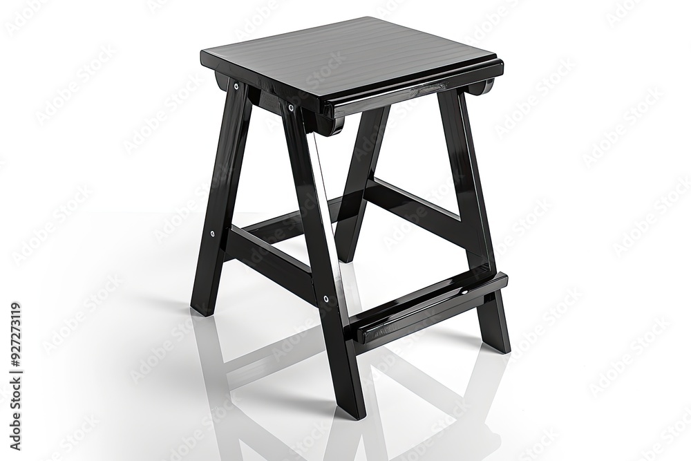 Black step stool reflected on white surface Black step stool reflected on white surface