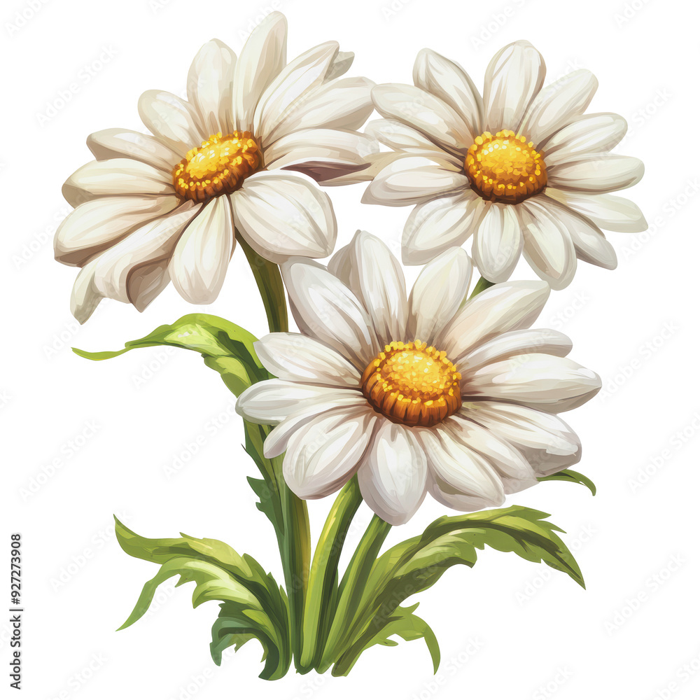 Fototapeta premium PNG Three daisies in a garden setting