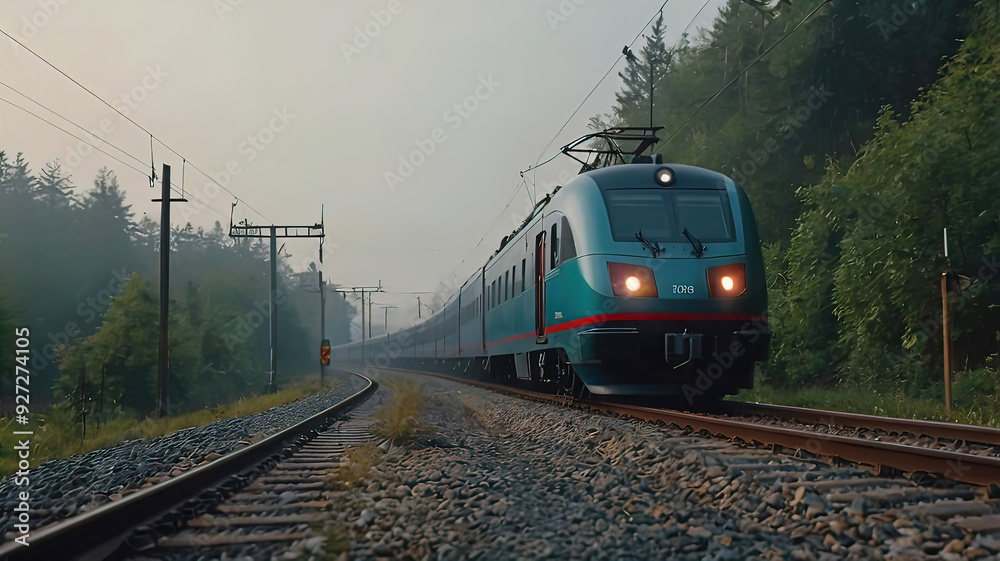 Obraz premium open environment of beautiful nature with modern electric train, atmosphere of the day, railway, train travels on railway