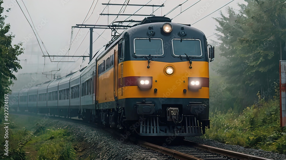 Fototapeta premium open environment of beautiful nature with modern electric train, atmosphere of the day, railway, train travels on railway