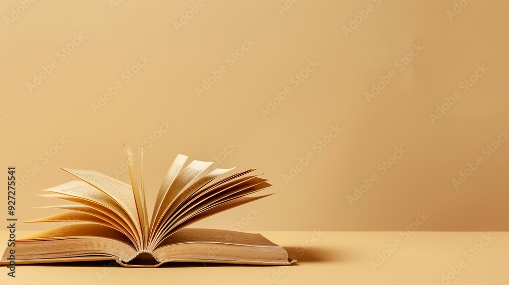 Open Book on a Beige Background with copy space Open Book on a Beige Background with copy space