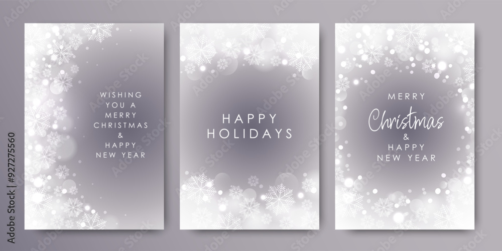 Set of Christmas and New Year cards with snowflakes. Vector illustration. Set of Christmas and New Year cards with snowflakes. Vector illustration.