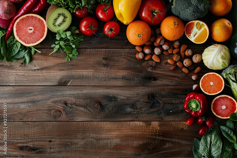 Fresh Vegetables and Fruits on Wooden Table Fresh Vegetables and Fruits on Wooden Table