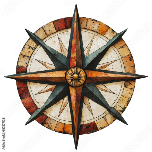 PNG Colorful compass rose with eight points