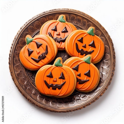 Halloween biscuits shaped like pumpkins. Homemade Halloween Cookies Decorated Like Pumpkins isolate on white background photo