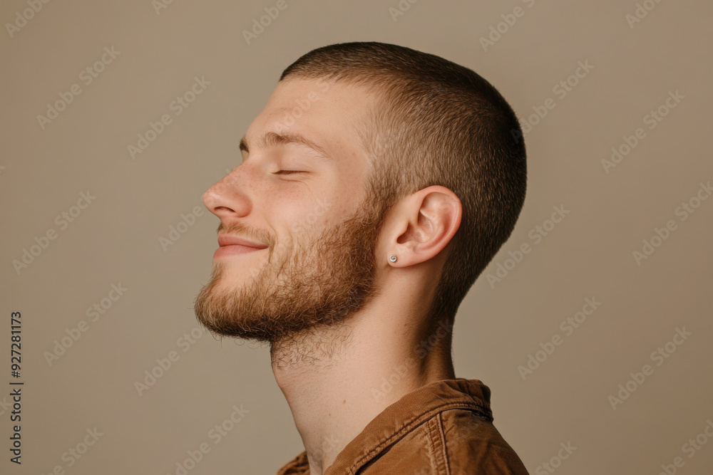 Obraz premium A close up of a man's face with her eyes closed