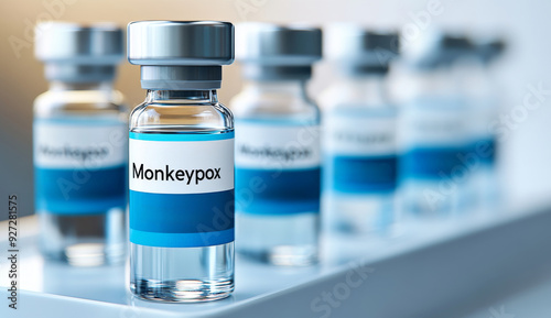 Vials of "Monkeypox" with "VACCINE" Written in Blue Color on the Label