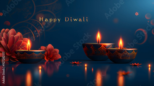 Happy Diwali with a festive advertising poster featuring ample copy space