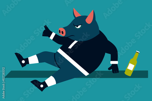 A spoiled marginal wild drunken pig with beer