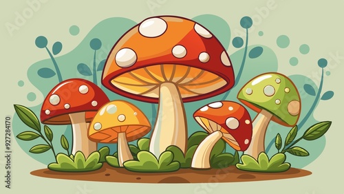 a glade of red mushrooms