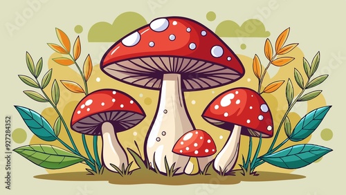 a glade of red mushrooms