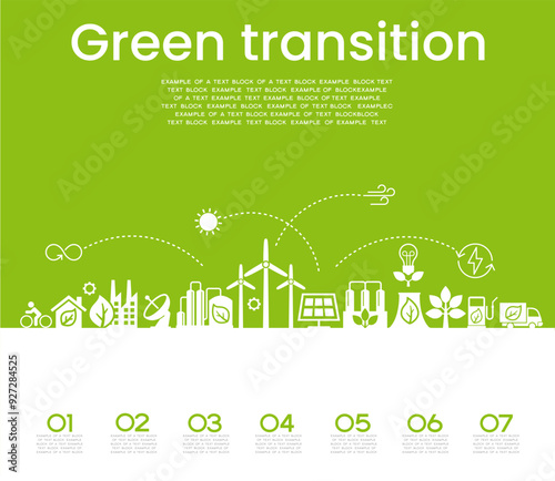 Set icons. Alternative clean energy. Transition to environmentally friendly world concept.  Ecology infographic. Green power production. Transition to renewable alternative energy.