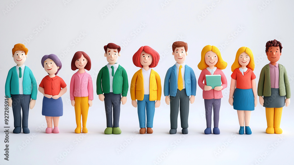 Obraz premium group of people standing in a row, group of people, a lot of plasticine characters, a group of people in a row
