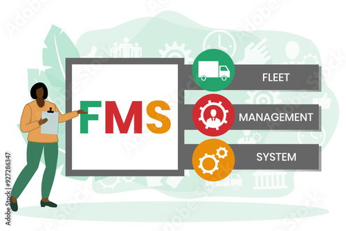 FMS - Fleet Management System acronym. business concept background. Vector illustration with keywords and icons. Lettering illustration with icons for web banner, flyer, landing