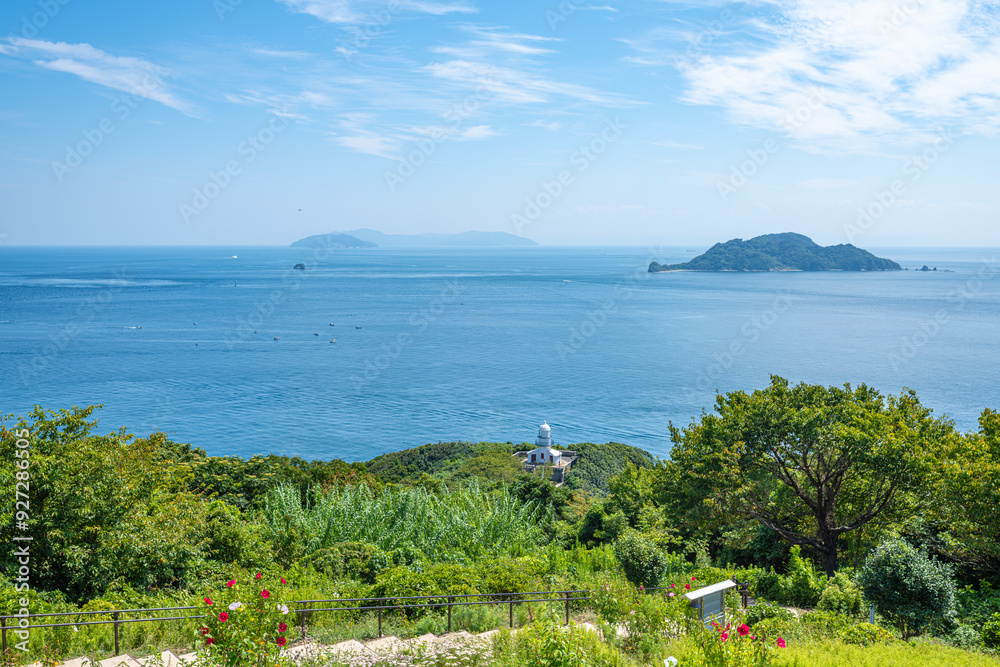 Obraz premium 夏の豊予海峡と関埼灯台