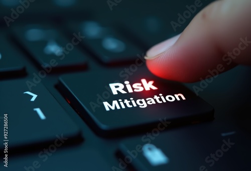 Risk mitigation button on keyboard close-up, symbolizing risk management and business strategy.

