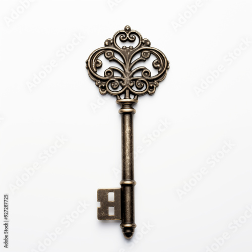 Vintage Ornate Key Isolated on White Background