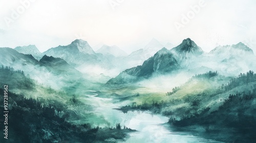Wallpaper Mural Serene Mountain Landscape with Mist and River Torontodigital.ca