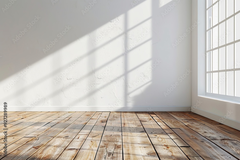 Wooden floor with blank wall in room with sunlight through the window Wooden floor with blank wall in room with sunlight through the window