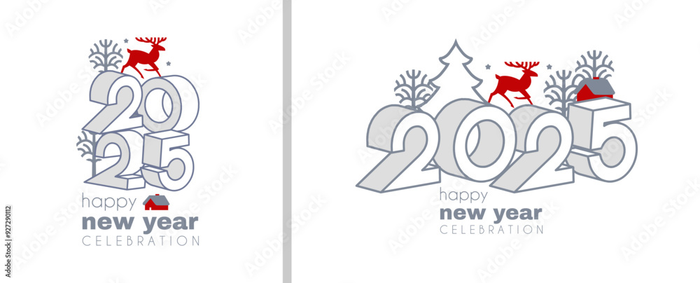 Happy New 2025 Year logo celebration and card template. Minimal design. 2025 text for header and calendar Happy New 2025 Year logo celebration and card template. Minimal design. 2025 text for header and calendar