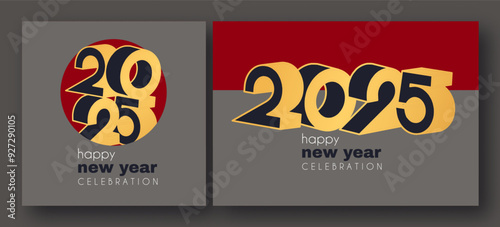 Happy New 2025 Year logo celebration and card template. Minimal design. 2025 text for header and calendar