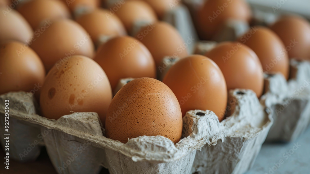 A large number of eggs in a special tray. Farm eggs prepared for sale. A large number of eggs in a special tray. Farm eggs prepared for sale.