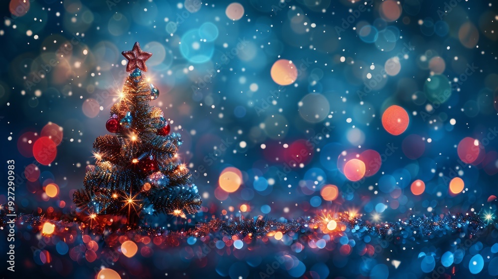 The sparkling Christmas tree shines brightly among vibrant holiday lights and a magical atmosphere The sparkling Christmas tree shines brightly among vibrant holiday lights and a magical atmosphere