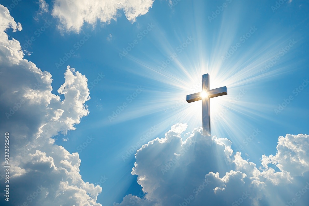 A divine cross shimmers in the sky, basking in the radiance of the sun , ai A divine cross shimmers in the sky, basking in the radiance of the sun , ai