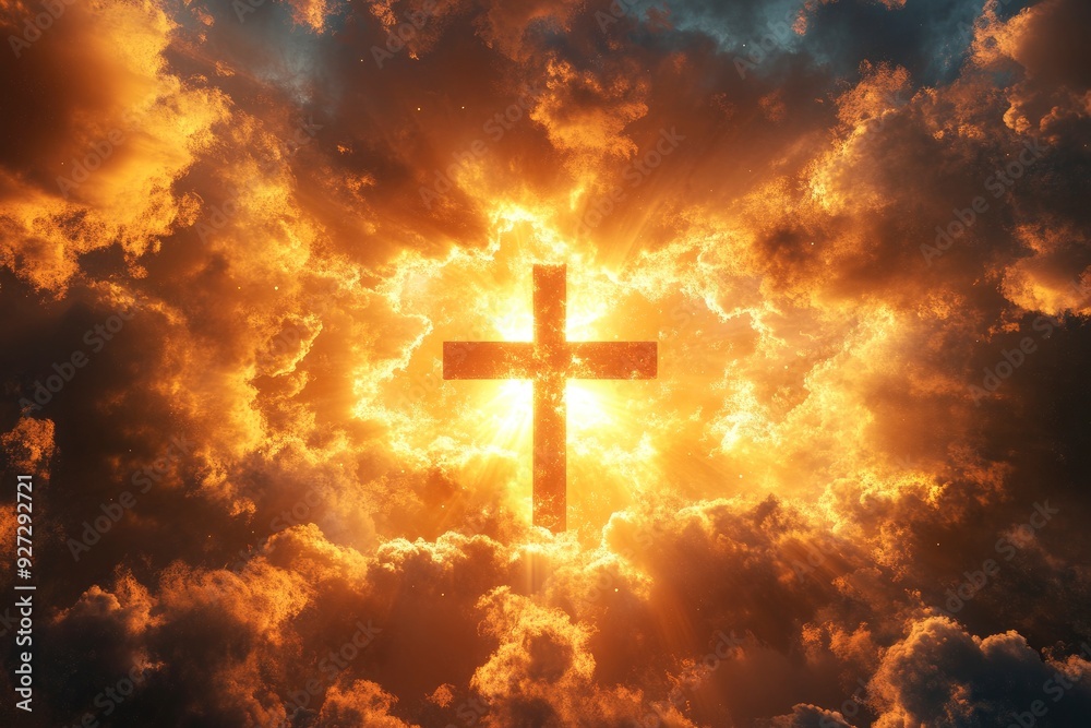 A divine cross shimmers in the sky, basking in the radiance of the sun , ai A divine cross shimmers in the sky, basking in the radiance of the sun , ai