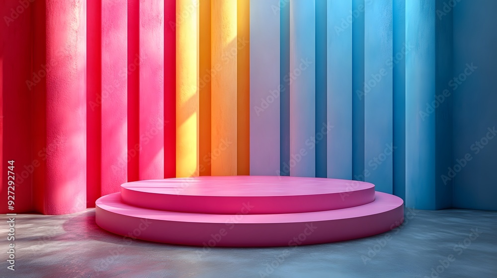 Colorful 3D animation-style podium featuring special offers and dynamic elements, designed in a vector illustration. Colorful 3D animation-style podium featuring special offers and dynamic elements, designed in a vector illustration.