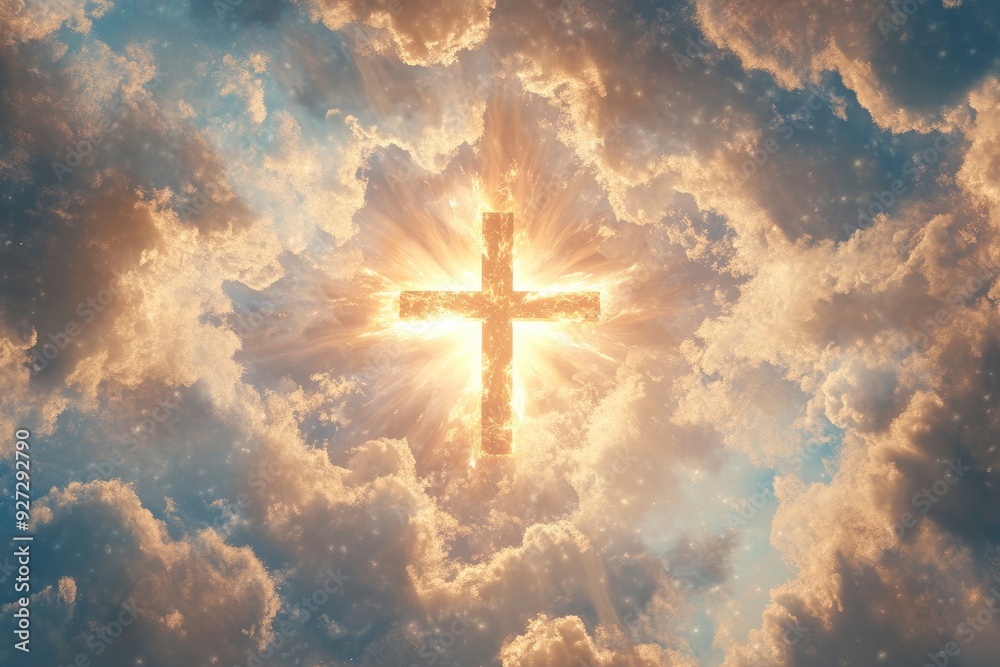 A divine cross shimmers in the sky, basking in the radiance of the sun , ai A divine cross shimmers in the sky, basking in the radiance of the sun , ai