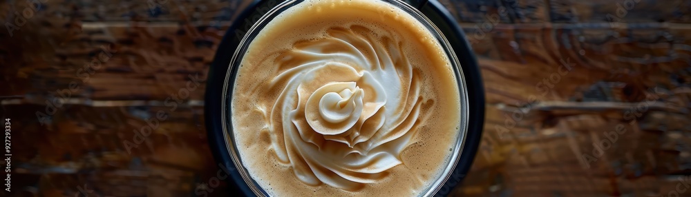 Closeup of Latte Art with Whipped Cream in a Glass Cup Closeup of Latte Art with Whipped Cream in a Glass Cup