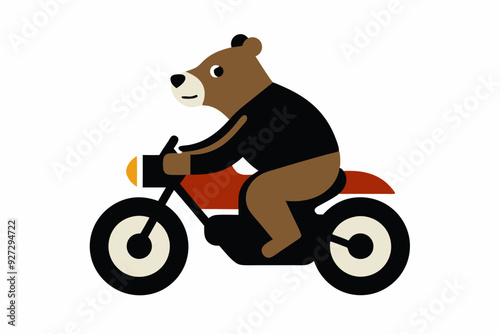 Bear riding motorcycle on a white background