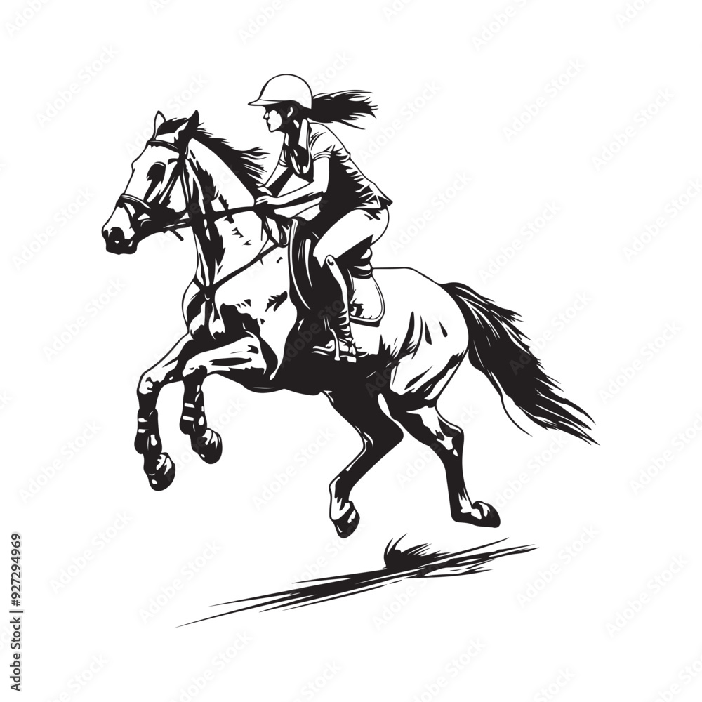 Obraz premium Woman Horseback Riding. Equestrian Sport Stock Vector isolated on white background