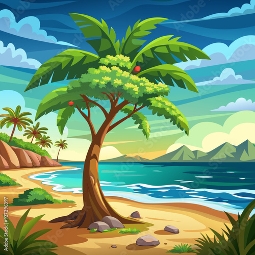 tree on the beach vector illustration