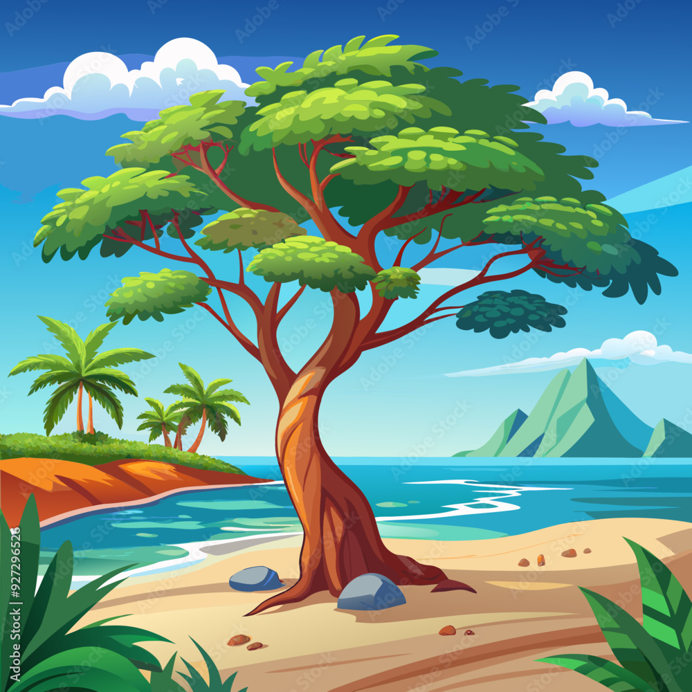 Fototapeta premium tree on the beach vector illustration