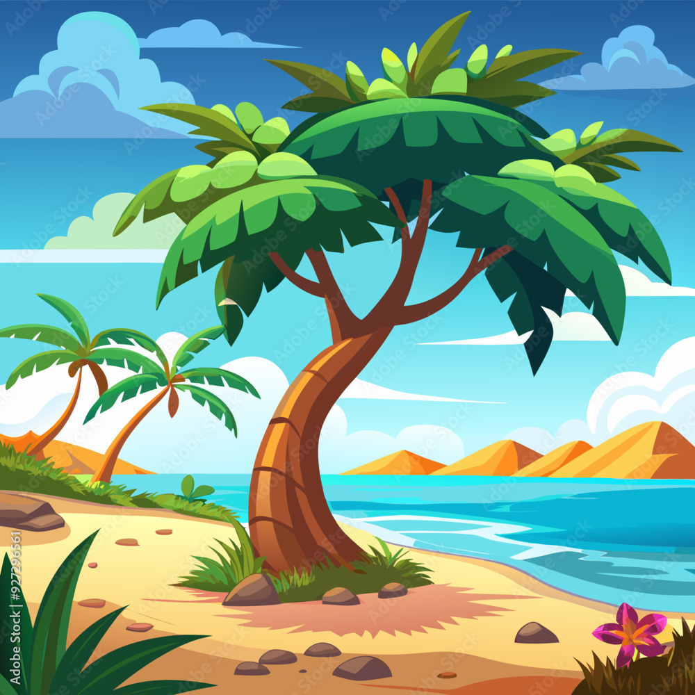 Fototapeta premium tree on the beach vector illustration
