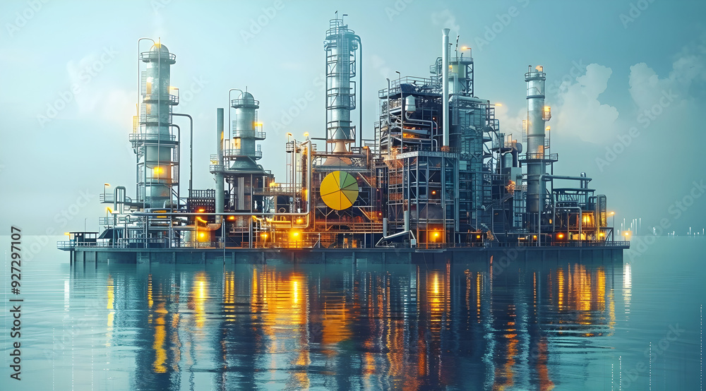 Industrial Complex on the Water - 3D Illustration Industrial Complex on the Water - 3D Illustration