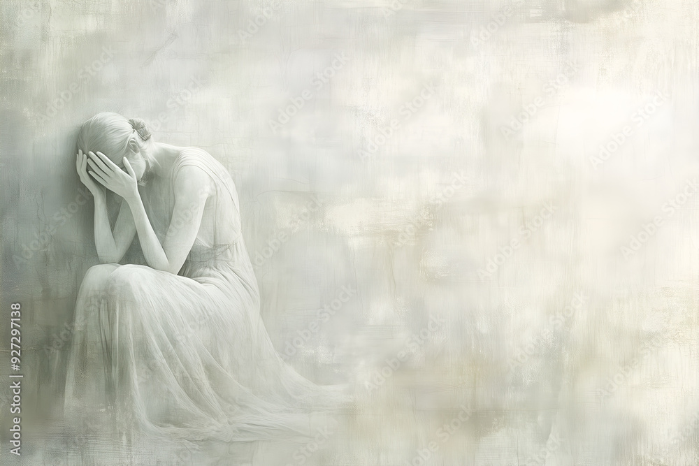 A girl feeling sad and depressed against textured, muted background. A girl feeling sad and depressed against textured, muted background.