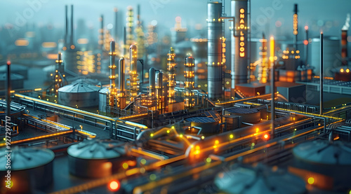 Industrial Complex Nighttime 3D Illustration