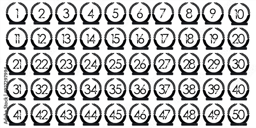 Numbers 1 to 50 premium digital BLACK shadow circle icon design.7 Numbers 1 to 50 premium digital BLACK shadow circle icon design.7