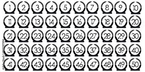 Numbers 1 to 50 premium digital BLACK shadow circle icon design.7