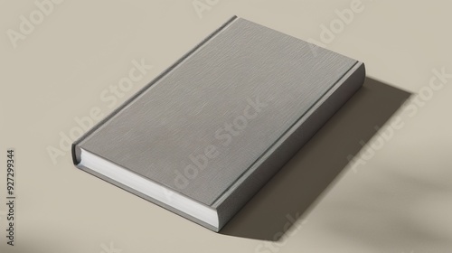 A 3D mockup of an A4 hardcover book with a fabric cover, shown in a closed position with the cover facing the viewer, and a soft shadow cast on a plain background, 