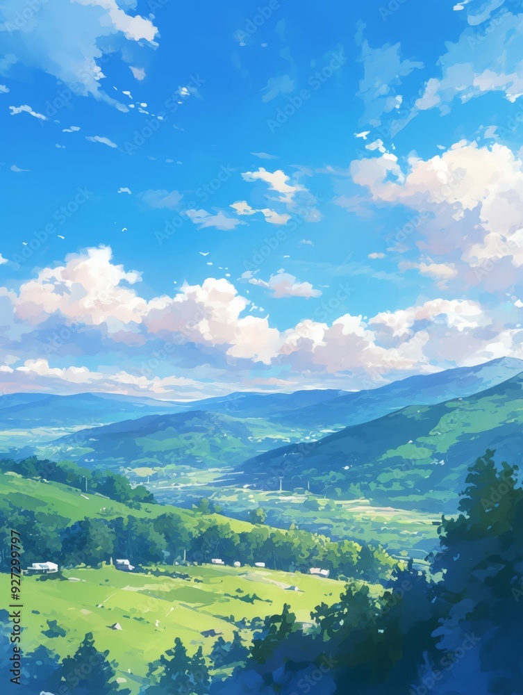 Naklejka premium Cozy Girl Sipping Warm Milk Tea Amidst Snowy Mountains at Sunset: Dreamy Anime-Style 4K Wallpaper. Enchanting Winter Scene for UI, Web, and Poster Designs. Perfect for Winter Solstice, New Year, Sprin
