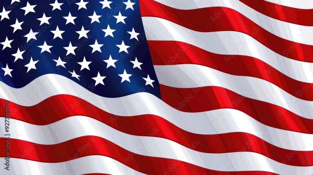 Fototapeta premium USA Patriotic Celebration: American Flag Waving Background for 4th of July, Memorial Day, Veteran's Day
