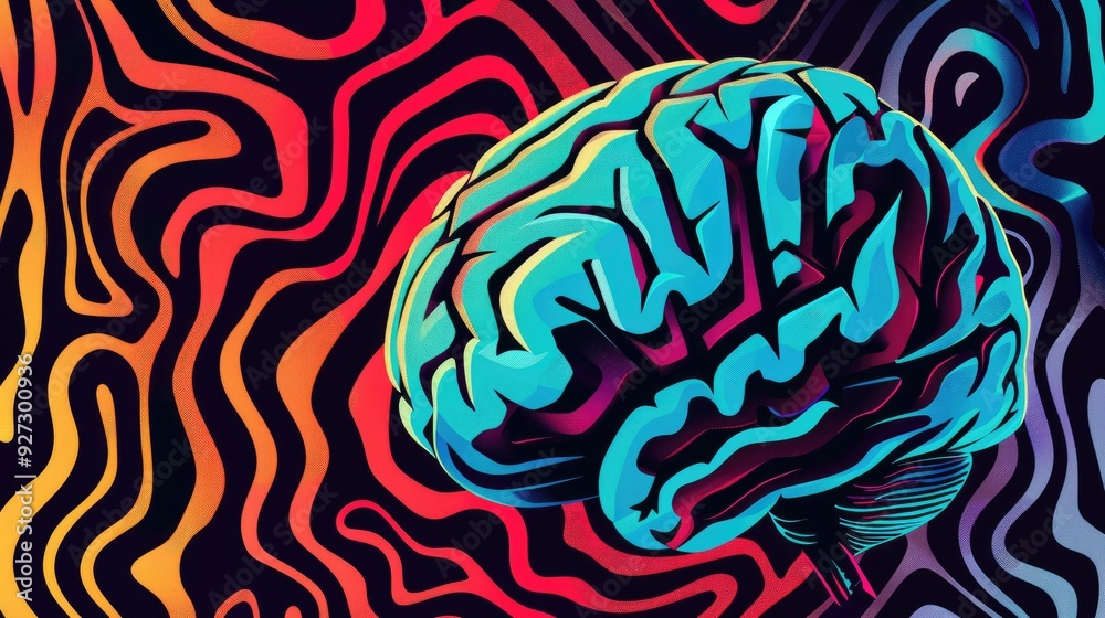 Vector vignette vector-style image of brain maze. surreal art. conceptual artwork colorful saturated technology AI generated Vector vignette vector-style image of brain maze. surreal art. conceptual artwork colorful saturated technology AI generated